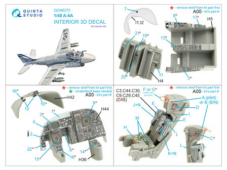 Quinta Studio QD48372 - A-6A 3D-Printed &amp; coloured Interior on decal paper (for Kinetic kit) - 1:48