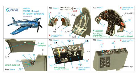 Quinta Studio QD48365 - F8F-1 Bearcat 3D-Printed &amp; coloured Interior on decal paper (for Hobby Boss kit) - 1:48