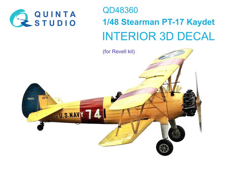 Quinta Studio QD48360 - Stearman Pt-17 Kaydet 3D-Printed &amp; coloured Interior on decal paper (for Revell kit) - 1:48