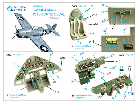 Quinta Studio QD48334 - F4F-4 Wildcat 3D-Printed &amp; coloured Interior on decal paper (for Tamiya kit) - 1:48