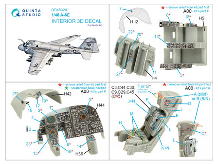 Quinta Studio QD48324 - A-6E 3D-Printed &amp; coloured Interior on decal paper (for Kinetic kit) - 1:48