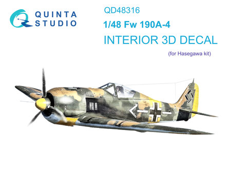 Quinta Studio QD48316 - Fw 190A-4 3D-Printed &amp; coloured Interior on decal paper (for Hasegawa kit) - 1:48