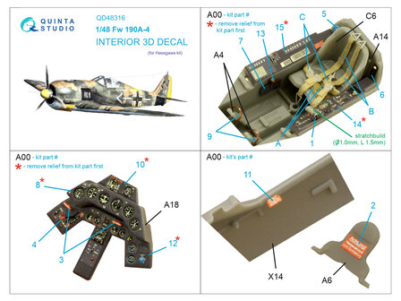 Quinta Studio QD48316 - Fw 190A-4 3D-Printed &amp; coloured Interior on decal paper (for Hasegawa kit) - 1:48