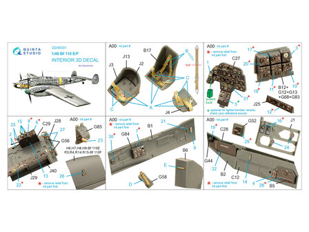 Quinta Studio QD48301 - Bf 110E/F 3D-Printed &amp; coloured Interior on decal paper (for Eduard kit) - 1:48