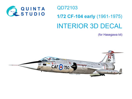 Quinta Studio QD72103 - CF-104 early 3D-Printed &amp; coloured Interior on decal paper (for Hasegawa kit) - 1:72