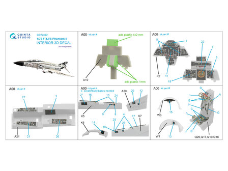 Quinta Studio QD72092 - F-4J/S 3D-Printed &amp; coloured Interior on decal paper (for Hasegawa) - 1:72