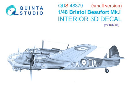 Quinta Studio QDS-48379 - Bristol Beaufort Mk.I 3D-Printed &amp; coloured Interior on decal paper (for ICM kit) - Small Version - 1:48