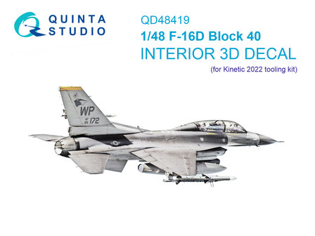 Quinta Studio QD48419 - F-16D block 40 3D-Printed &amp; coloured Interior on decal paper (for Kinetic 2022 tool kit) - 1:48