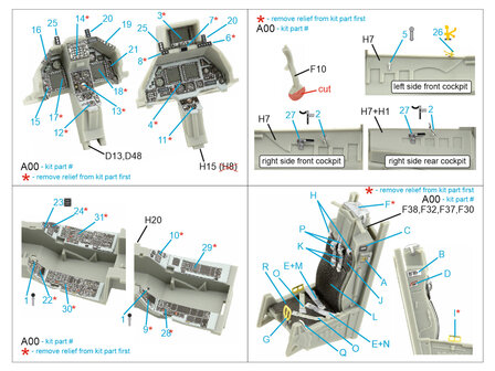 Quinta Studio QD48419 - F-16D block 40 3D-Printed &amp; coloured Interior on decal paper (for Kinetic 2022 tool kit) - 1:48