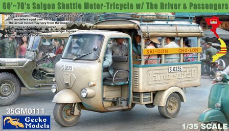 Gecko Models 35GM0111 - 60&#039; ~ 70&#039;s Saigon Shuttle Motor-Tricycle w/ The Driver &amp; Passengers - 1:35