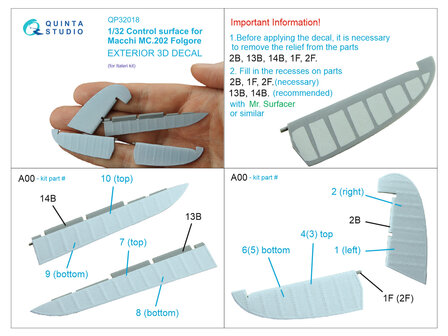 Quinta Studio QP32018 - Control surface for Macchi Mc.202 Folgore (for Italeri kit) - 1:32