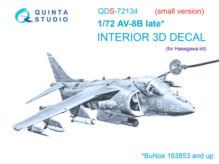 Quinta Studio QDS-72134 - AV-8B late 3D-Printed &amp; coloured Interior on decal paper (for Hasegawa kit) - Small Version - 1:72