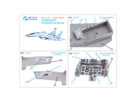 Quinta Studio QDS-72150 - MiG-29 9-13 3D-Printed &amp; coloured Interior on decal paper (for 7278 Zvezda) - Small Version - 1:72