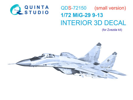 Quinta Studio QDS-72150 - MiG-29 9-13 3D-Printed &amp; coloured Interior on decal paper (for 7278 Zvezda) - Small Version - 1:72