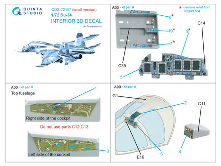 Quinta Studio QDS-72157 - Su-34 3D-Printed &amp; coloured Interior on decal paper (for Trumpeter kit)- Small Version - 1:72