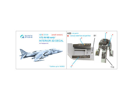 Quinta Studio QDS-72130 - AV-8B early 3D-Printed &amp; coloured Interior on decal paper (for Hasegawa kit) - Small Version - 1:72