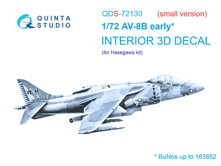 Quinta Studio QDS-72130 - AV-8B early 3D-Printed &amp; coloured Interior on decal paper (for Hasegawa kit) - Small Version - 1:72