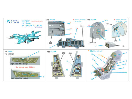 Quinta Studio QD+72157 - Su-34 3D-Printed &amp; coloured Interior on decal paper (for Trumpeter kit) (with 3D-printed resin part) - 1:72