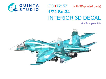 Quinta Studio QD+72157 - Su-34 3D-Printed &amp; coloured Interior on decal paper (for Trumpeter kit) (with 3D-printed resin part) - 1:72