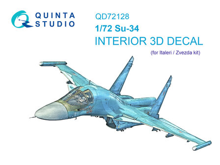 Quinta Studio QD72128 - Su-34 3D-Printed &amp; coloured Interior on decal paper (for Zvezda/italeri kit) - 1:72