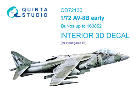 Quinta Studio QD72130 - AV-8B early 3D-Printed &amp; coloured Interior on decal paper (for Hasegawa kit) - 1:72