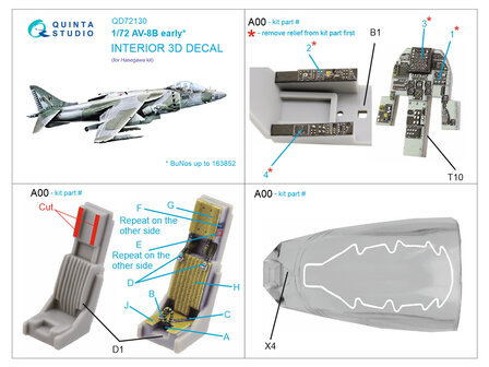 Quinta Studio QD72130 - AV-8B early 3D-Printed &amp; coloured Interior on decal paper (for Hasegawa kit) - 1:72