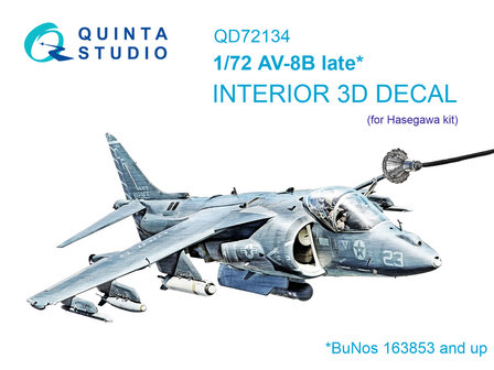 Quinta Studio QD72134 - AV-8B late 3D-Printed &amp; coloured Interior on decal paper (for Hasegawa kit) - 1:72