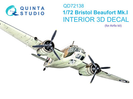 Quinta Studio QD72138 - Bristol Beaufort Mk.I 3D-Printed &amp; coloured Interior on decal paper (for Airfix kit) - 1:72