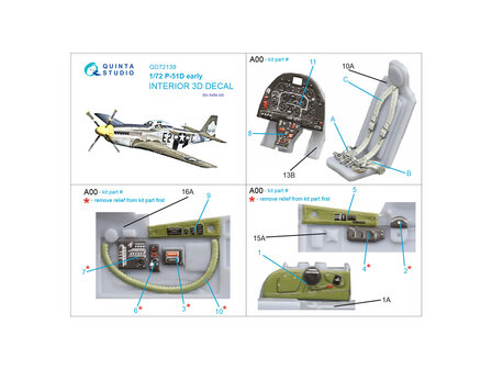 Quinta Studio QD72139 - P-51D early 3D-Printed &amp; coloured Interior on decal paper (for Airfix kit) - 1:72