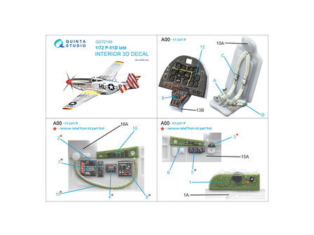 Quinta Studio QD72140 - P-51D late 3D-Printed &amp; coloured Interior on decal paper (for Airfix kit) - 1:72