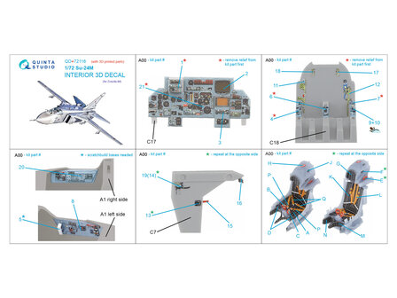 Quinta Studio QD+72116 - Su-24M 3D-Printed &amp; coloured Interior on decal paper (for Zvezda kit) (with 3D-printed resin part) - 1:72