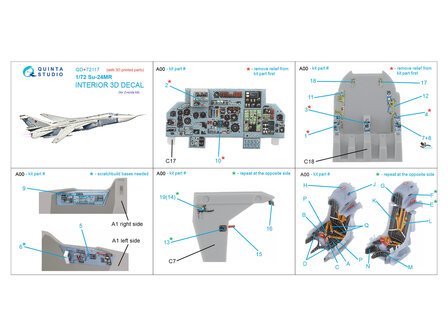 Quinta Studio QD+72117 - Su-24MR 3D-Printed &amp; coloured Interior on decal paper (for Zvezda kit) (with 3D-printed resin part) - 1:72