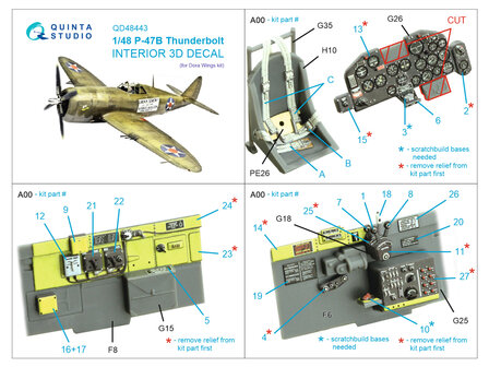 Quinta Studio QD48443 - P-47B Thunderbolt 3D-Printed &amp; coloured Interior on decal paper (for Dora Wings kit) - 1:48