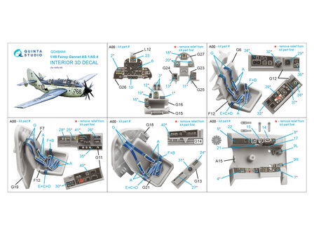 Quinta Studio QD48444 - Fairey Gannet AS.1_AS.4 3D-Printed &amp; coloured Interior on decal paper (for Airfix kit) - 1:48