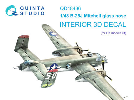 Quinta Studio QD48436 - B-25J Mitchell Glass Nose 3D-Printed &amp; coloured Interior on decal paper (for HK models kit) - 1:48