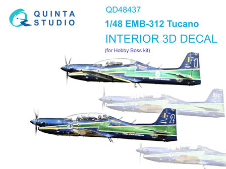 Quinta Studio QD48437 - EMB-312 Tucano 3D-Printed &amp; coloured Interior on decal paper (for Hobby Boss kit) - 1:48