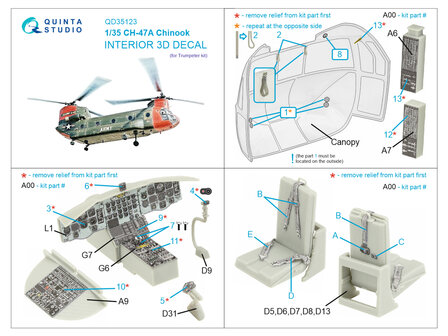 Quinta Studio QD35123 - CH-47A 3D-Printed &amp; coloured Interior on decal paper (for Trumpeter kit) - 1:35