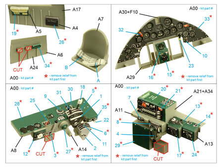 Quinta Studio QD32186 - F4F-3 Wildcat 3D-Printed &amp; coloured Interior on decal paper (for Trumpeter kit) - 1:32