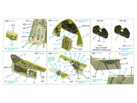 Quinta Studio QD32189 - F6F-3E/N Hellcat 3D-Printed &amp; coloured Interior on decal paper (for Trumpeter kit) - 1:32