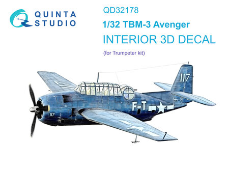 Quinta Studio QD32178 - TBM-3 Avenger 3D-Printed &amp; coloured Interior on decal paper (for Trumpeter kit) - 1:32