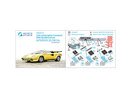 Quinta Studio QD24012 - Lamborghini Countach 5000 QV 3D-Printed &amp; coloured Interior on decal paper (for Aoshima kit) - 1:24