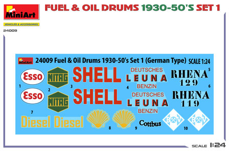 MiniArt 24009 - FUEL &amp; OIL DRUMS 1930-50&rsquo;S SET 1. GERMAN TYPE - 1:24