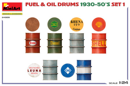 MiniArt 24009 - FUEL &amp; OIL DRUMS 1930-50&rsquo;S SET 1. GERMAN TYPE - 1:24