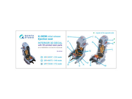 Quinta Studio QR+72038 -  K-36DM (initial release) ejection seat (for Su-17M3/M4/UM3/22, Su-24, MiG-29 9-12 Early aircraft) (All kits) - 1:72