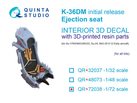 Quinta Studio QR+72038 -  K-36DM (initial release) ejection seat (for Su-17M3/M4/UM3/22, Su-24, MiG-29 9-12 Early aircraft) (All kits) - 1:72