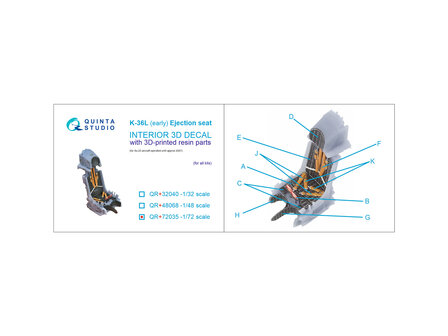 Quinta Studio QR+72035 -  K-36L (early) ejection seat (for Su-25 aircraft until 2007) (All kits) - 1:72