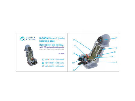 Quinta Studio QR+72033 -  K-36DM Series2 (early) ejection seat (for MiG-29, MiG-31, Su-27, Su-33 aircraft until 2007) (All kits) - 1:72