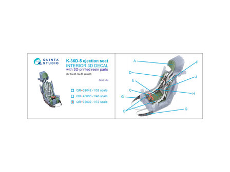 Quinta Studio QR+72032 -  K-36D-5 ejection seat (for Su-35, Su-57 aircraft) (All kits) - 1:72