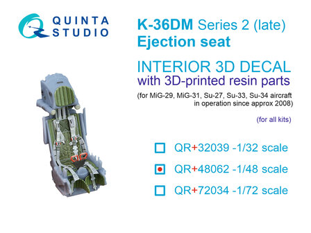 Quinta Studio QR+48062 -  K-36DM Series2 (late) ejection seat (for MiG-29, MiG-31, Su-27, Su-33, Su-34 aircraft since 2008) (All kits) - 1:48