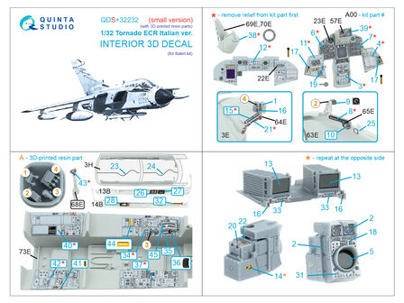 Quinta Studio QDS+32232 -  Tornado ECR Italian 3D-Printed &amp; coloured Interior on decal paper (Italeri) (with 3D-printed resin parts) - Small Version - 1:32